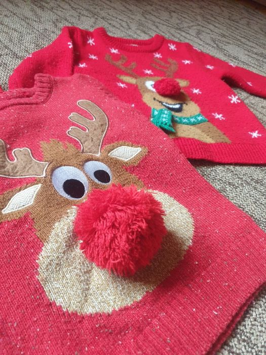 Новогодний свитер с оленем next primark 3-4 новорічний светр 104-110