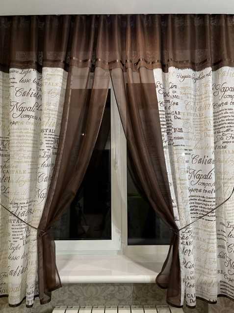 тюль на кухонне віконце з принтом вставкою шифон тюль льон арка