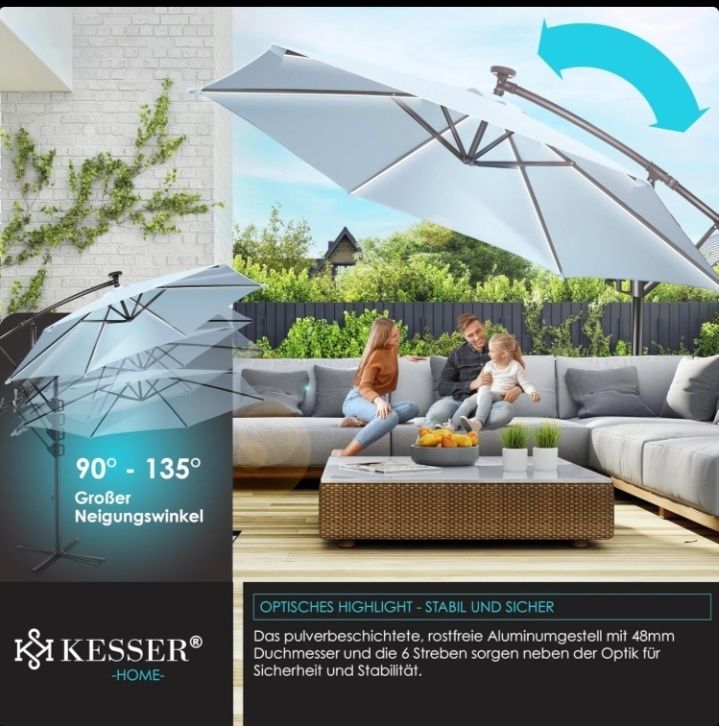 Parasol ogrodowy 300cm LED