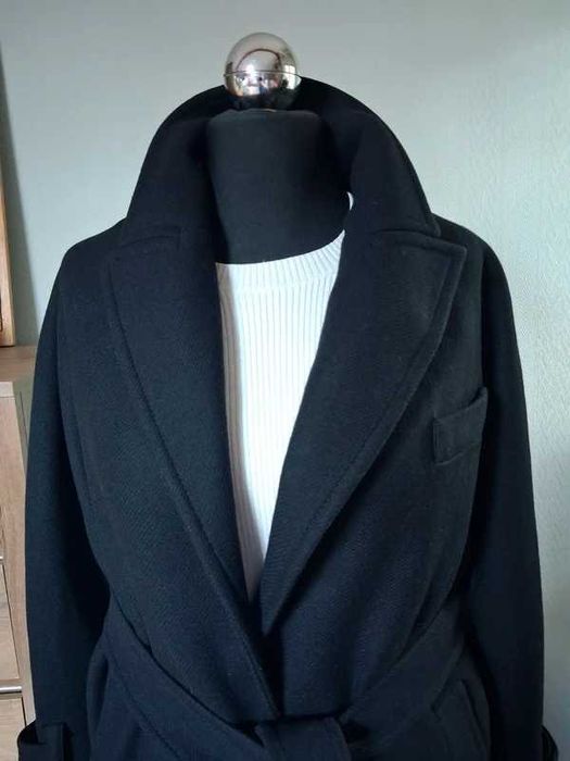 Płaszcz Zara czary wełna wełniany wiązany z paskiem rozm M