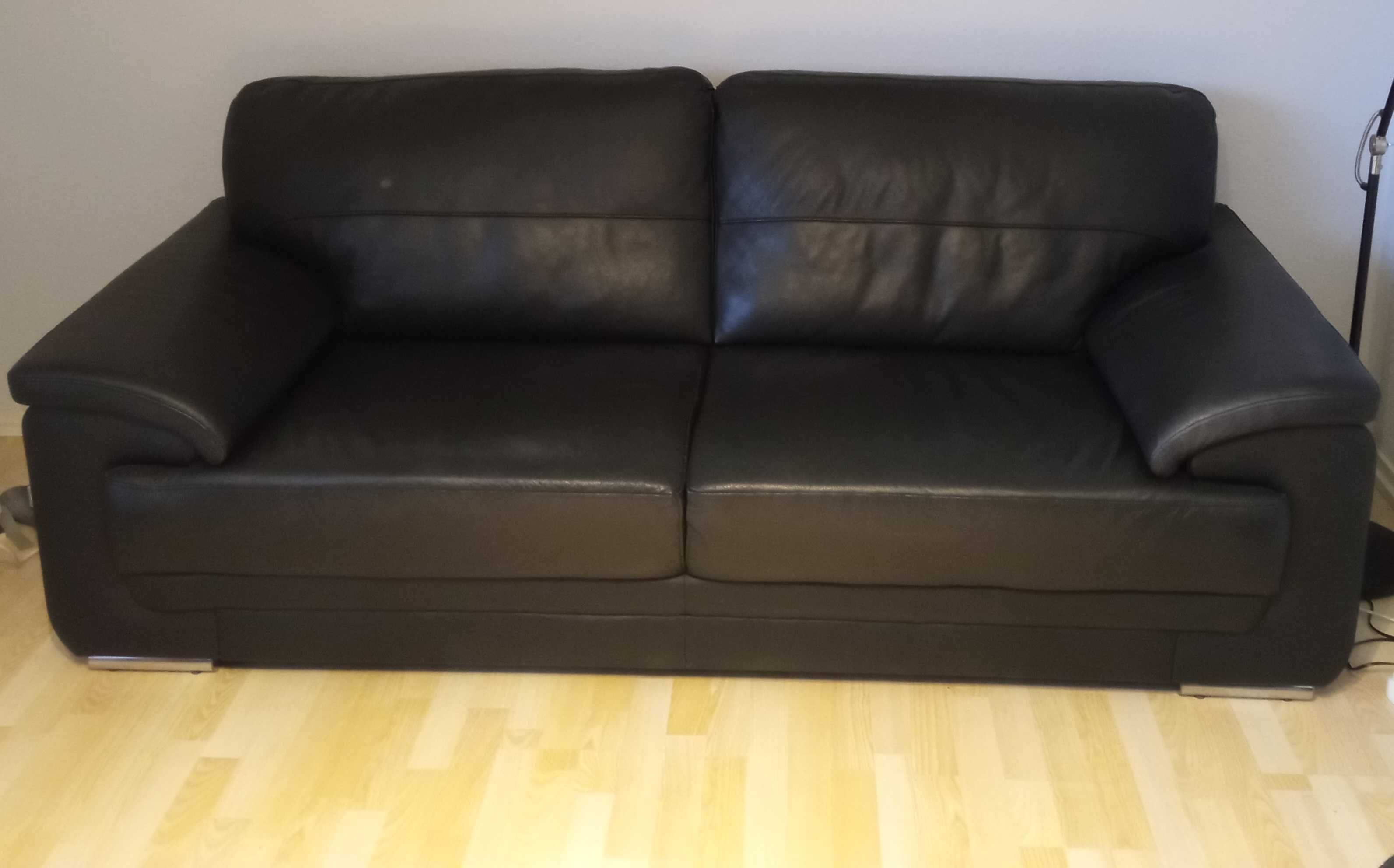 Sofa skórzana czarna, Bydgoska Fabryka Mebli.