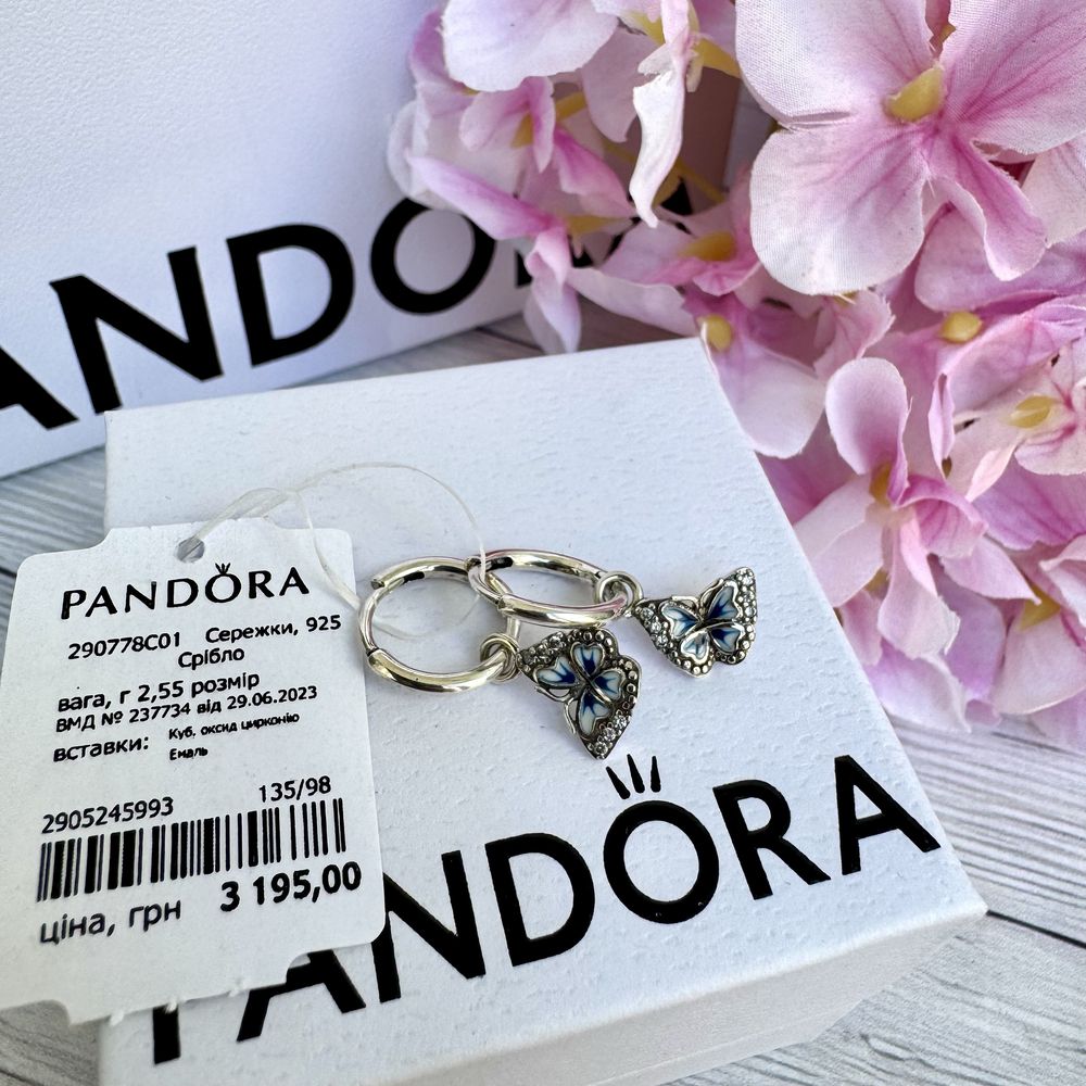Сережки Пандора Pandora оригінал "Метелики" серьги нові кульчики
