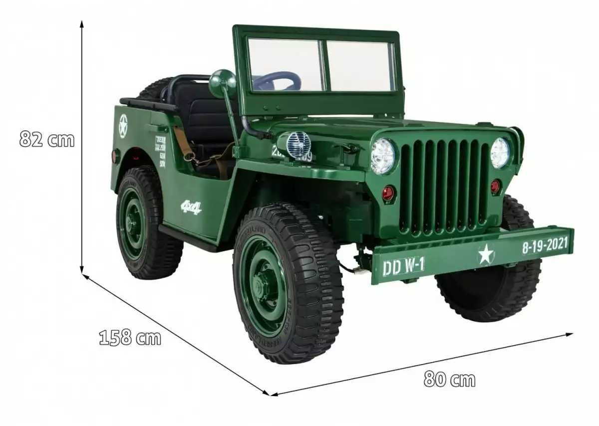 Olbrzymi Wojskowy Jeep Willys 4x4 JH101 Zielony 3 osoby 60 kg