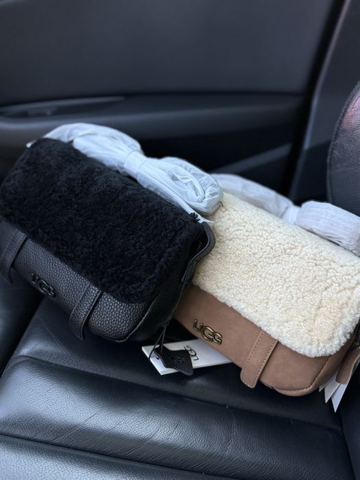 Сумка ugg чорна коричнева рижа овчина шкіра жіноча сумка шкіряна