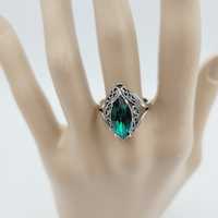 Srebrny pierścionek pr 925 z kryształ zielony nowe