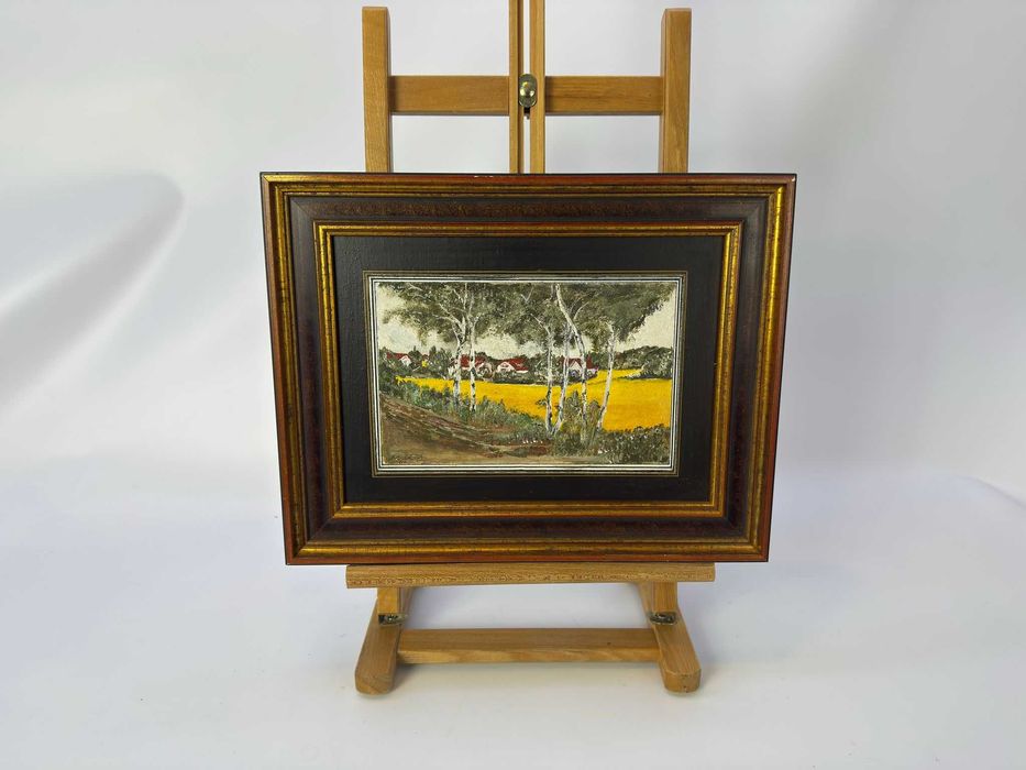 Obraz malowany akrylem na płótnie rok 1981 brzozy w polu