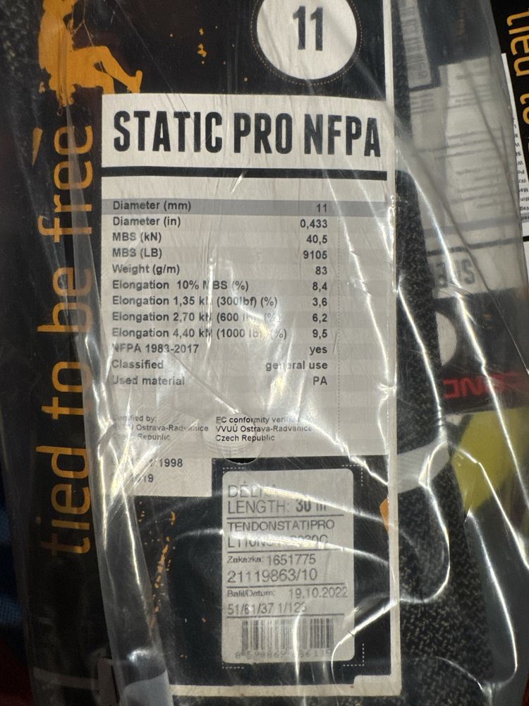 Lina statyczna tendon staic nfpa 11 30 m