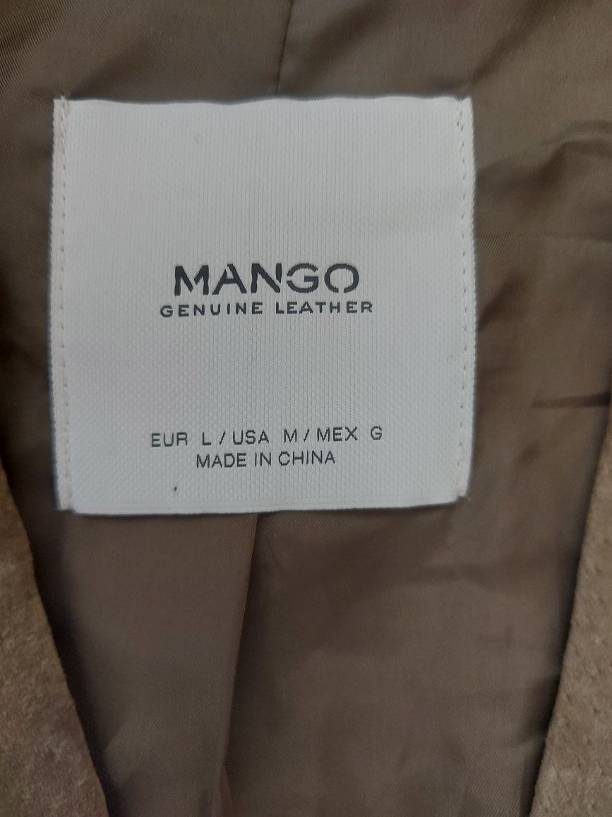 Mango zamszowa kurtka skórzana khaki zielona skóra naturalna zamsz L M