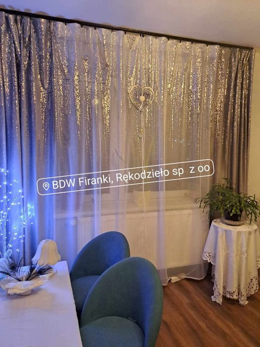 Komplet firanka srebrny DESZCZ,