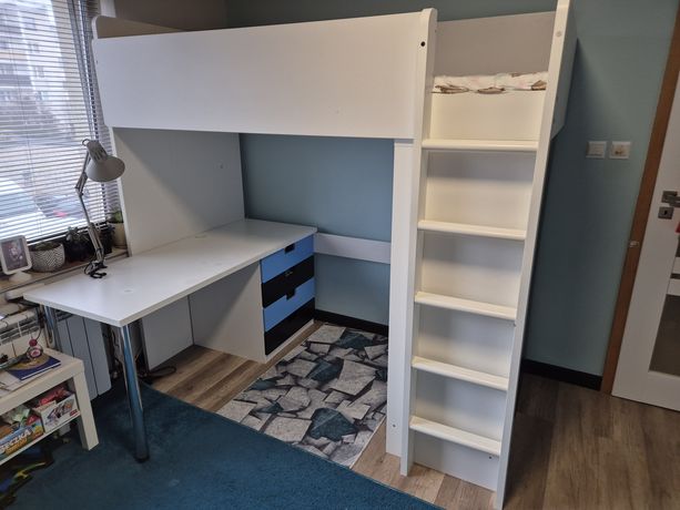 SMÅSTAD Łóżko na antresoli, biały z biurkiem z 4 szufladami, 90x200
Po