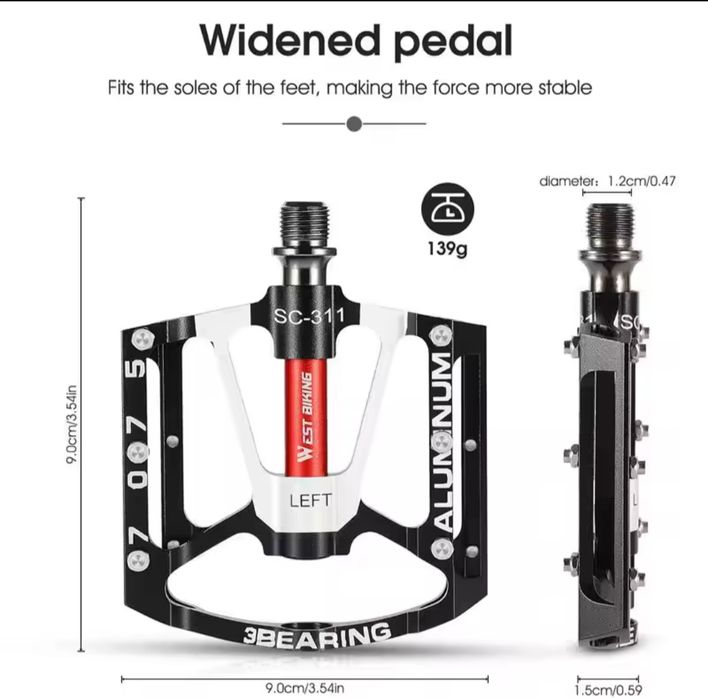Pedały rowerowe platformowe 3 łożyska MTB trekking odkręcane piny