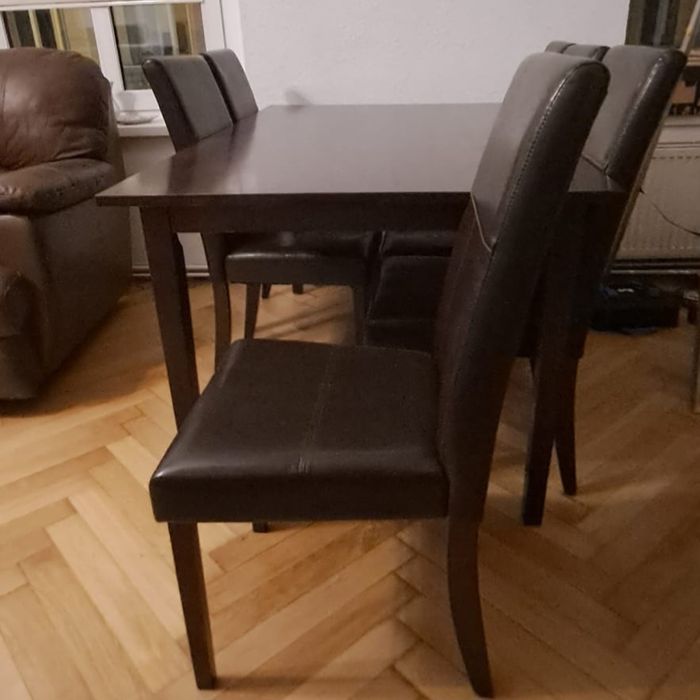Stół drewniany+6 krzeseł skóra eko.Agata Meble.