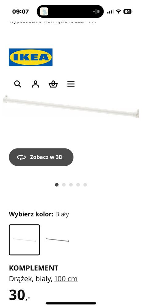 IKEA Komplement drążek  2 sztuki
