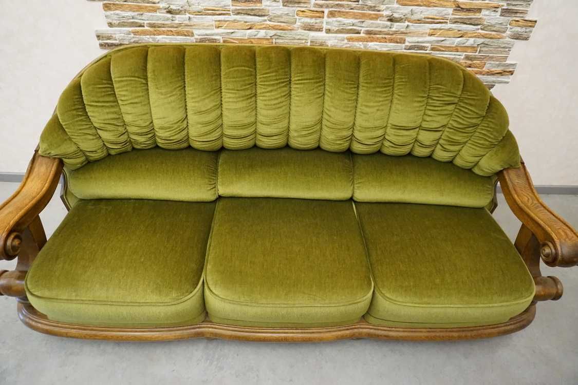 Zestaw na Stelażu Dębowym Stylowy Zielony Materiał 3+1+1   (w-1107)