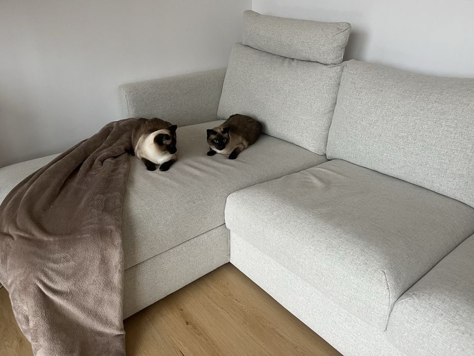 VIMLE Sofa 3-osobowa z szezlongiem, z zagłówkiem/Gunnared beżowy