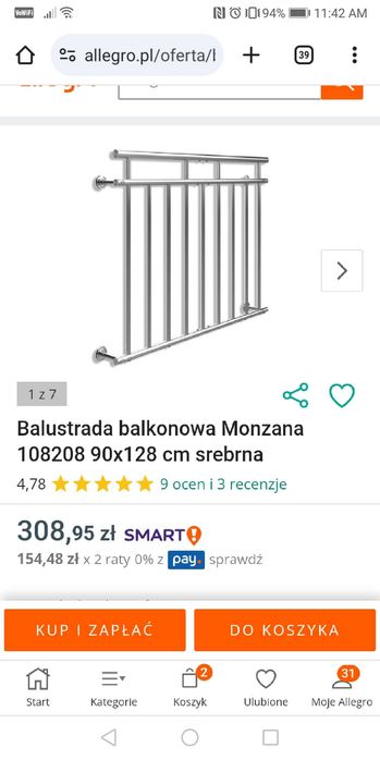 Balustrada, balkon francuski 90x128cm