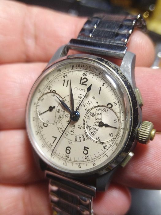 Raro cronógrafo CONTY flyback 34mm corda manual