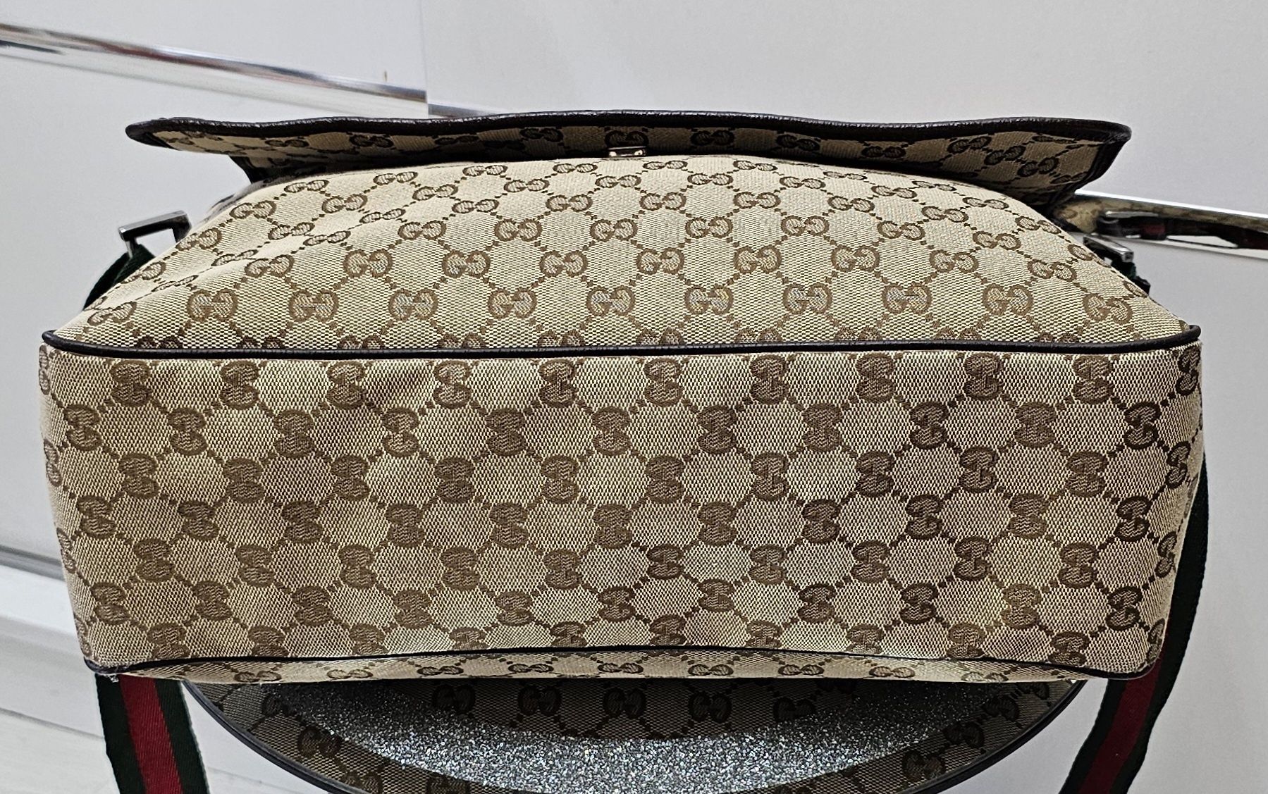Torba Gucci Tan Canvas Web Messenger Bag Monogram GG