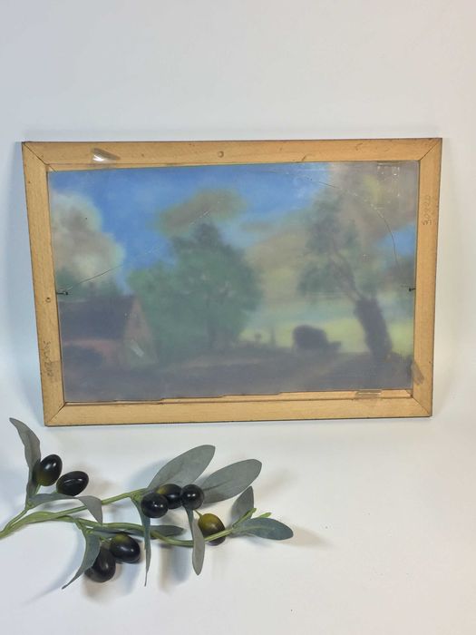 картина маслом на стекле "Дорога у дома" в рамке 33х24 редкая техника