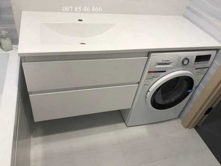 Суцільновилитий умивальник з тумбою та дзеркалом Безкоштовна доставка