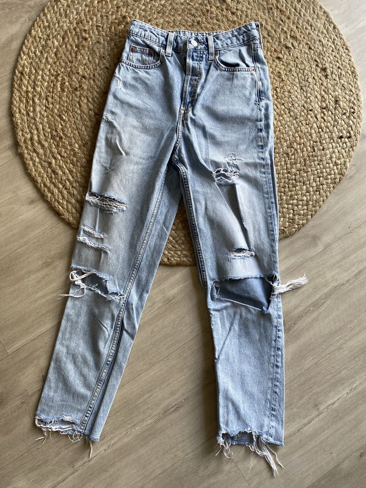 Spodnie jeansowe wysoki stan dżinsowe dżins damskie H&M XS szarpane