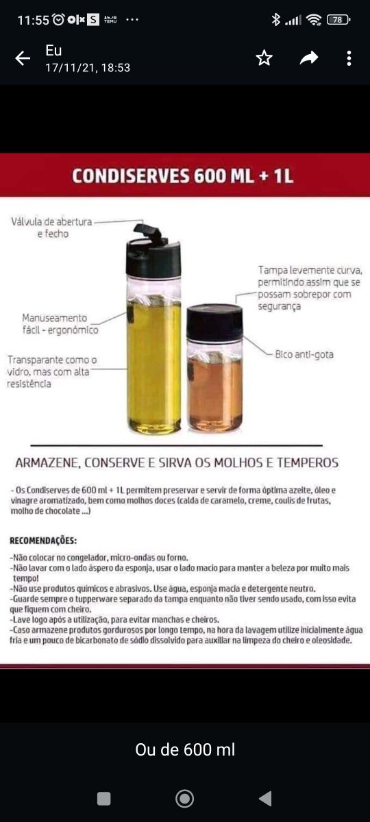 Conjunto Tupperware cozinha condiserve