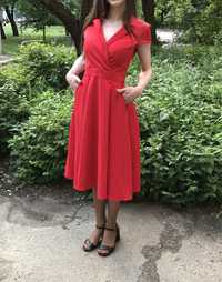 Вишукане червонне плаття міді з кишенями