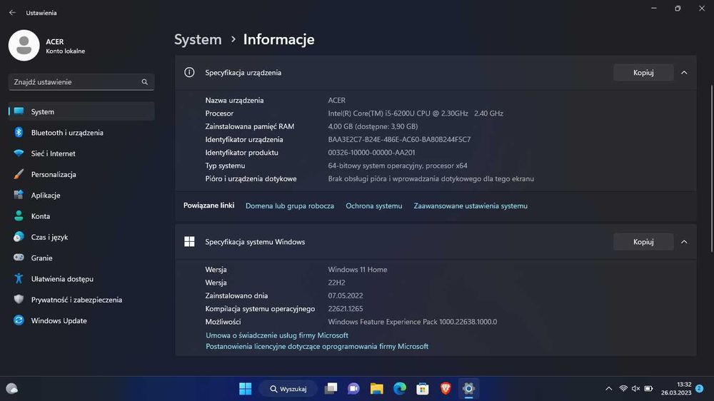 Acer Aspire V3-372 nowy dysk i bateria