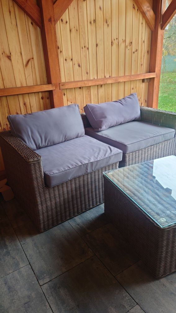 Fotele i stolik z grubego technorattanu, ogrodowe, tarasowe