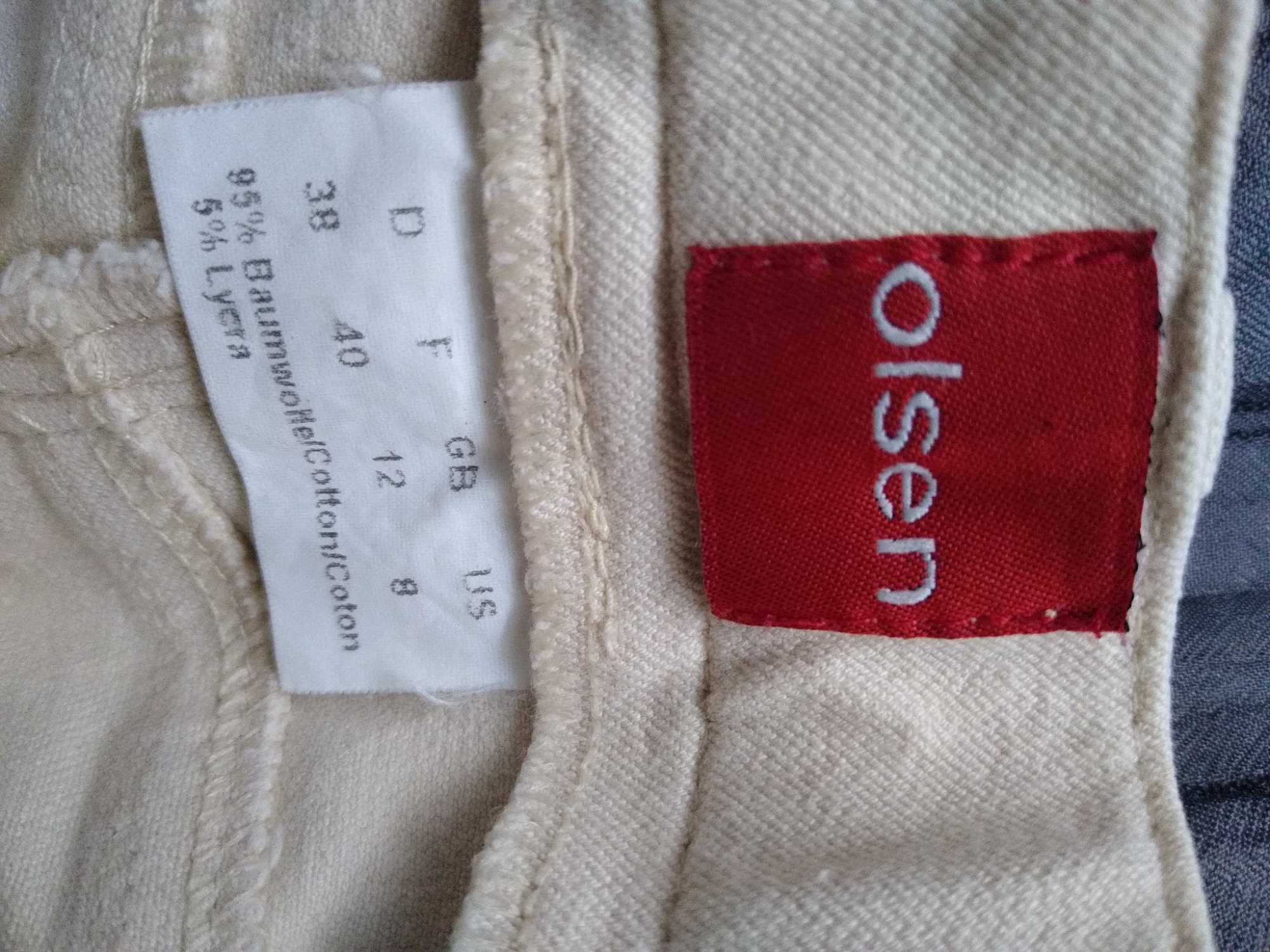 Spodnie Olsen beżowe i ecru, rozmiar 38, krój klasyczny