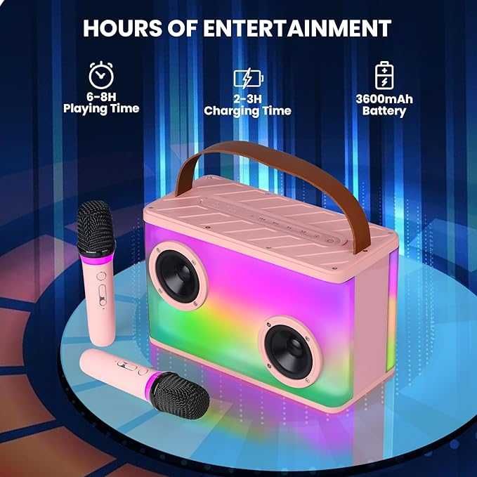 BONAOK przenośna maszyna do karaoke z lampkami, odtwarzacz karaoke z 2