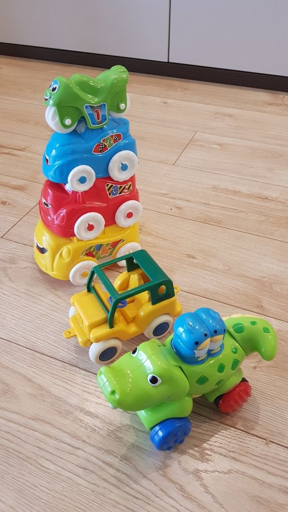 Aligator krokodyl Fisher Price, wieża auta Clementoni
