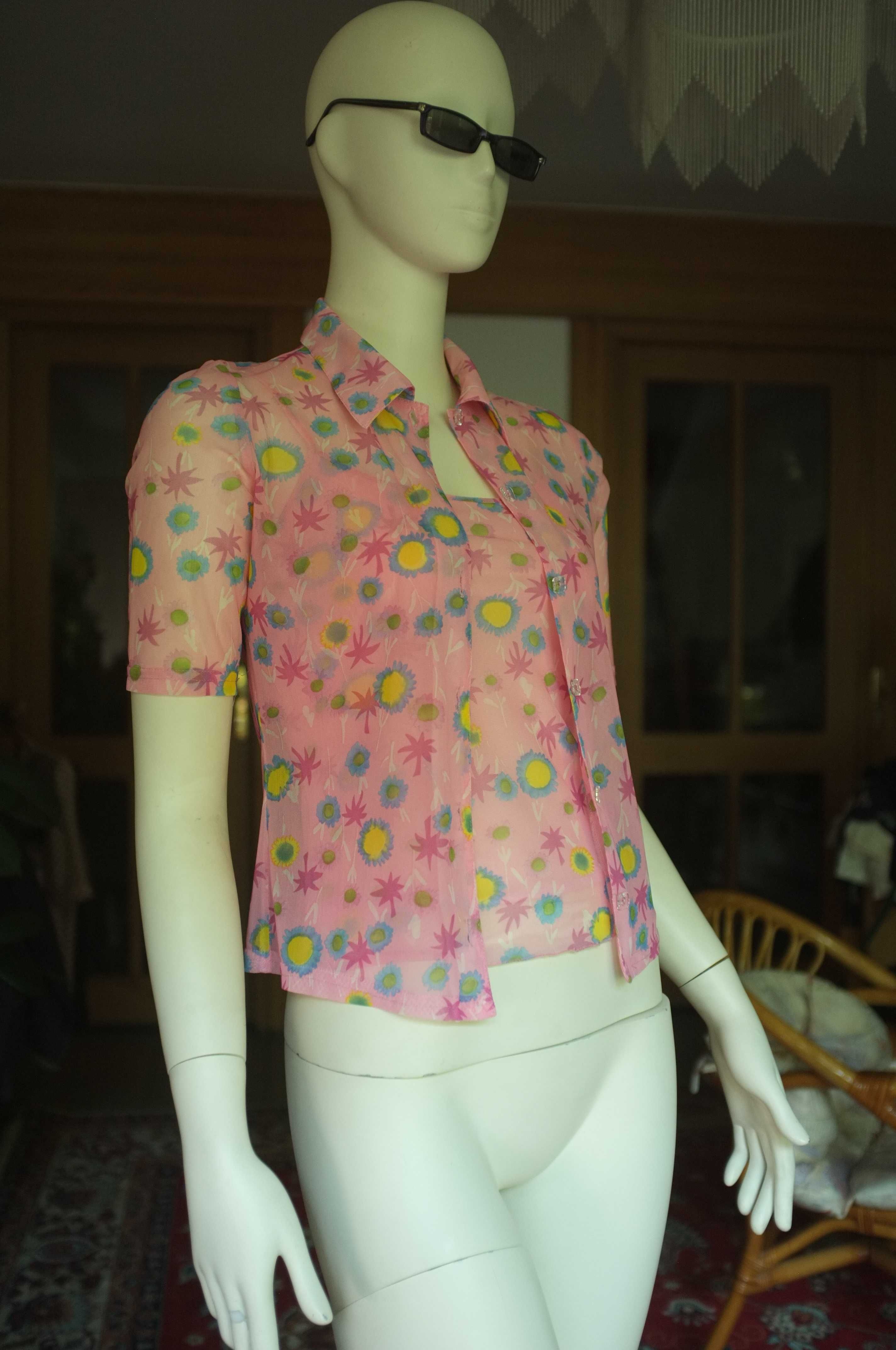 różowy bliźniak bluzka mesh + top Y2K vintage letni lekki kawaii