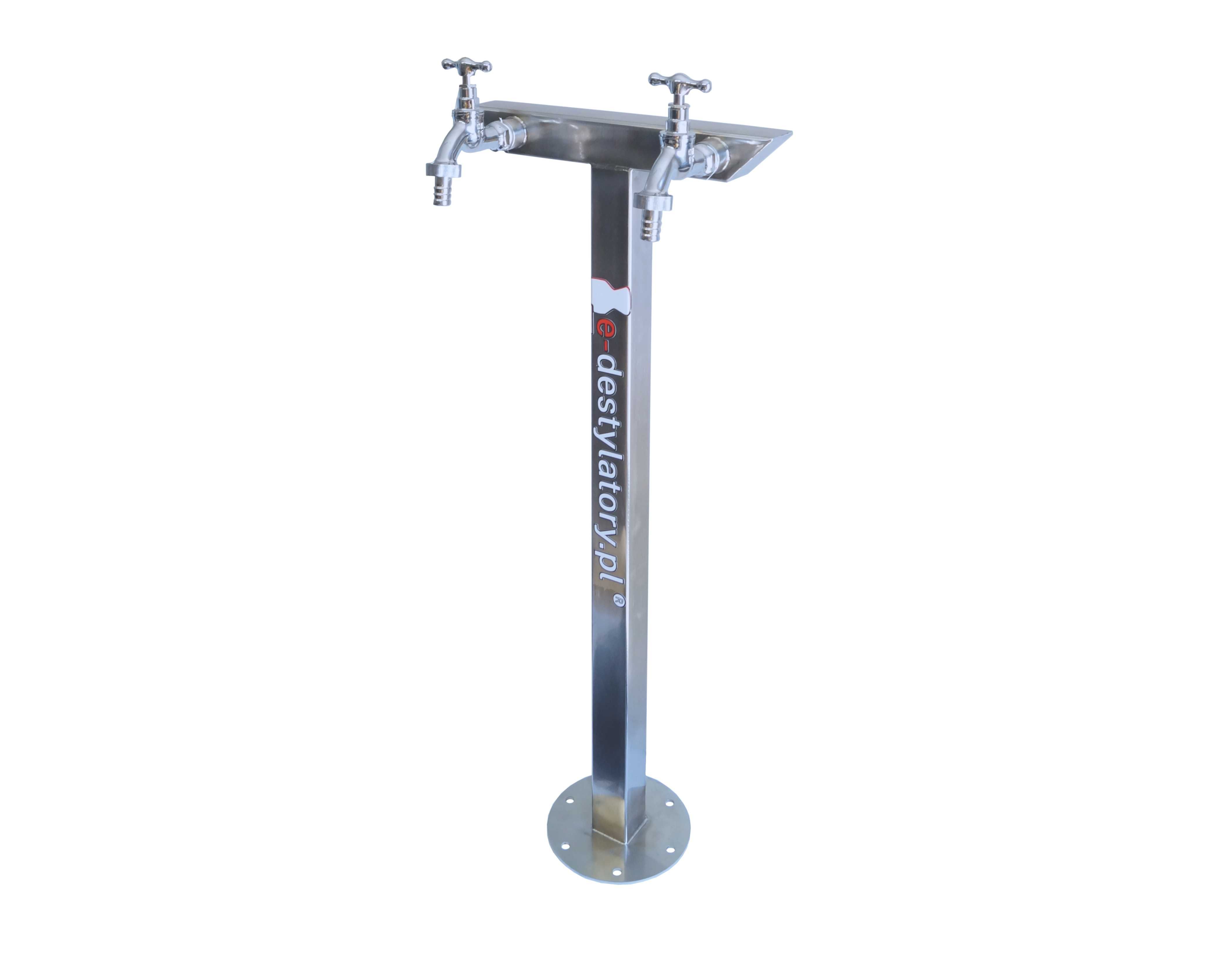 Hydrant Ogrodowy 70cm dwa krany INOX „Kwadrat skośny” dolny dopływ