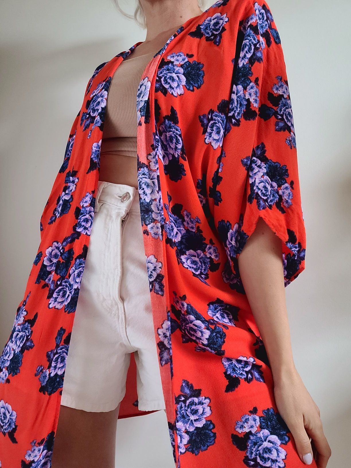 Długa koszula w kwiaty oversize kimono vintage