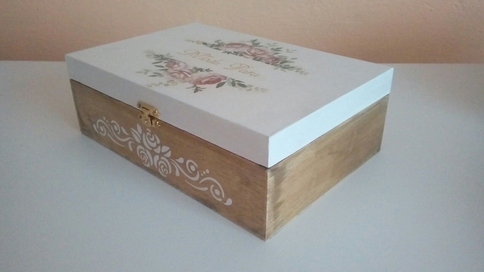 Drewniana szkatułka, pudełko - ślub, młoda para