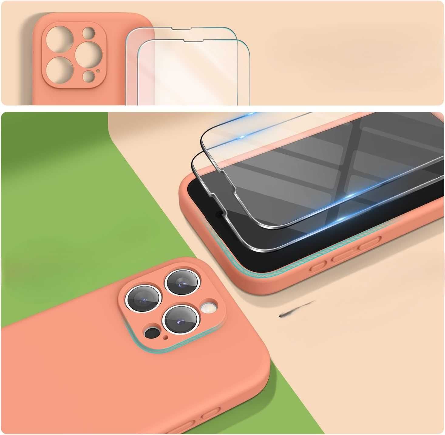 Silikonowe Etui do iPhone 15 Pro z Smyczą Ochraniaczem Ekranu i Aparat