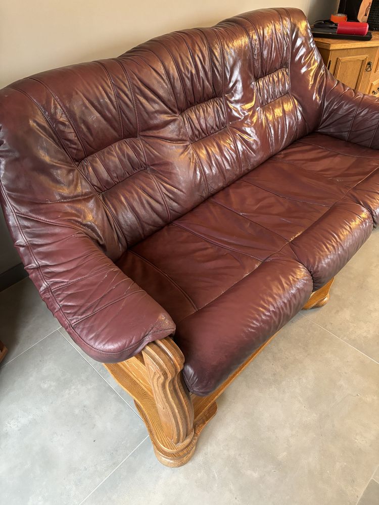 Sofa rozkładana + fotel kanapa skóra naturalna