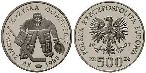 Moneta kolekcjonerska - 500 zł (1987)  - Calgary 1988