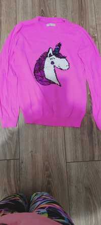 Różowy sweterek z naszywką jednorożca zmieniającego kolory włosów!!