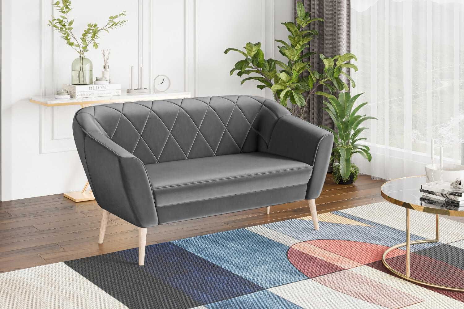 Sofa skandynawska do salonu przedpokoju tapicerowana przeszycia GLORI