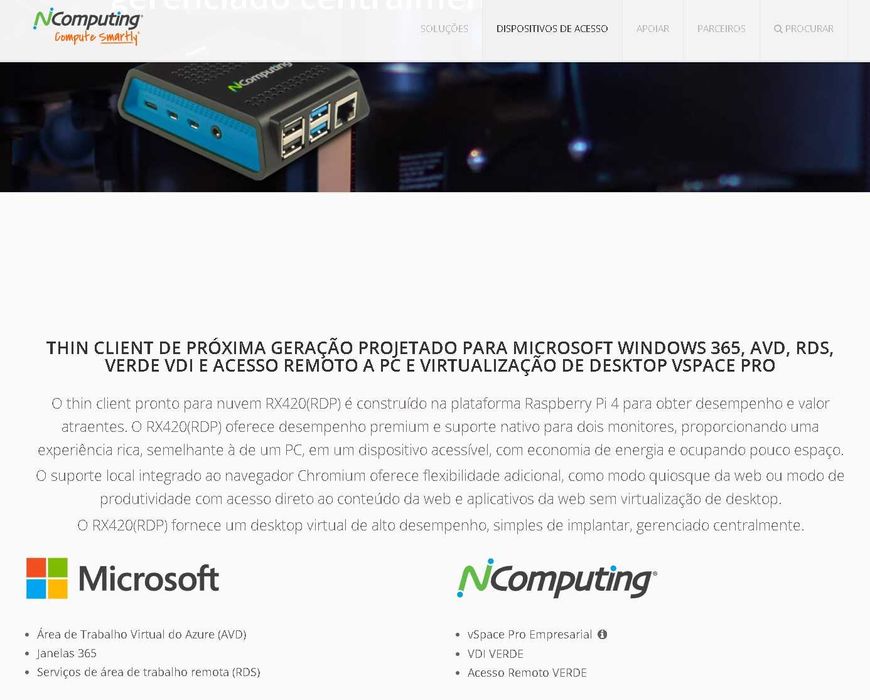 NCOMPUTING - Thin Client para nuvem RX420 (RDP) Raspberry Pi 4