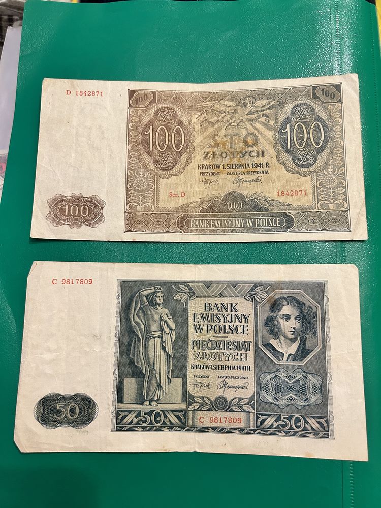 Zestaw dwóch banknotów 100 zł i 50 zł z 1941 r..