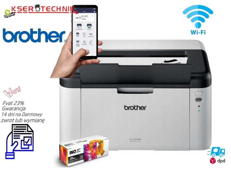 Brother HL 1223 WE - mała drukarka laserowa mono / łączność Wi-Fi /