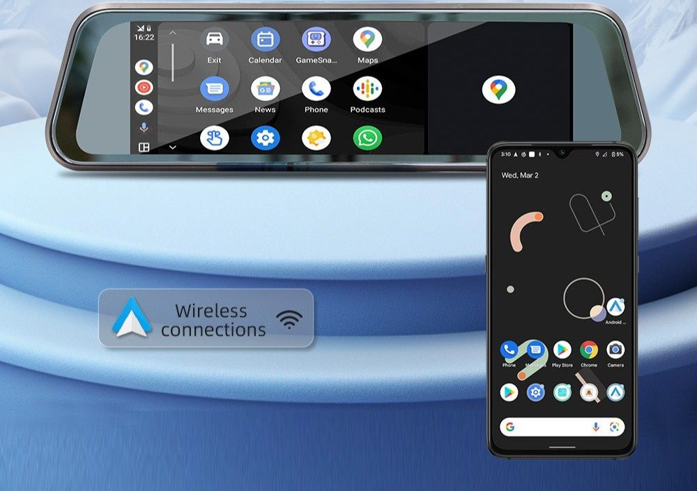 Multimedialny Ekran 10'' w lusterku AndroidAuto/Carplay/Rejestrator