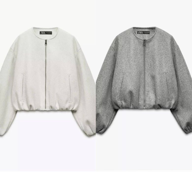 Бомбер Zara сірий молочний