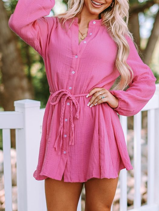 Sukienka Muślinowa Bawełniana Koszulowa Letnia Różowa Casual Shein Xl