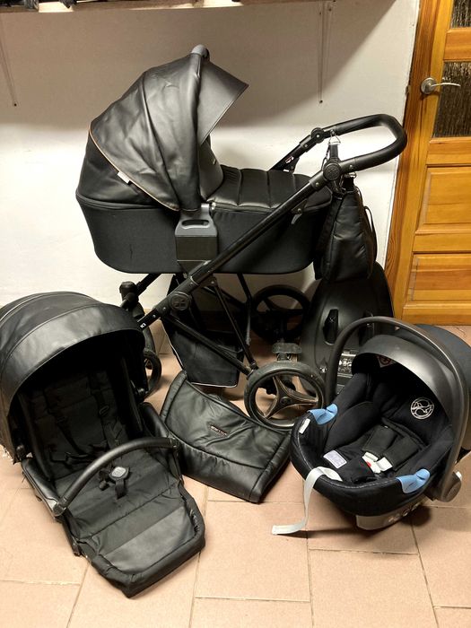 Wózek BEBETTO FLAVIO PRO 2w1 3w1 / 4w1 z BAZĄ Isofix Czarny Eko Skóra