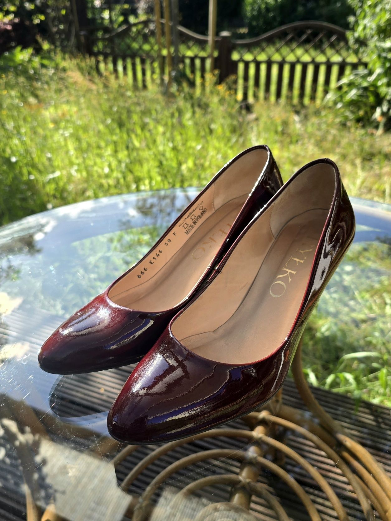 Ryłko Bordowe Buty na obcasie czółenka skóra lakierowana wine red