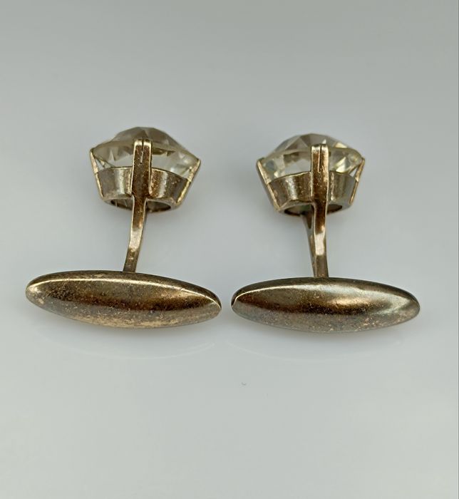 Советские серебряные запонки 875 пробы с горным хрусталем